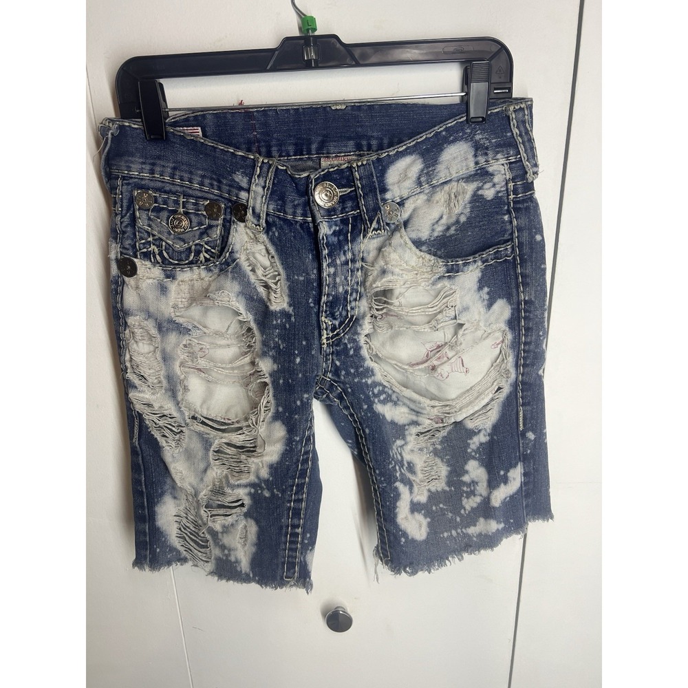 Women's  True Religion Ricky Super T  Distressed Blue Ripped Shorts, Tie-Dye